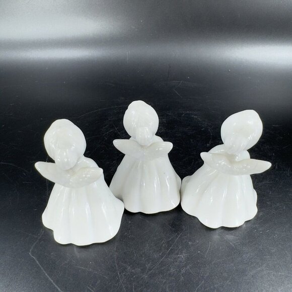 ENESCO Porcelain ANGEL Figurines CHRISTMAS Small Miniature Set 3 Holly Leafs VTG - Picture 11 of 12